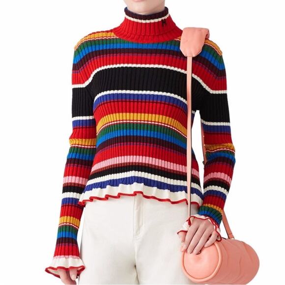 MSGM Striped Ruffle Striped High Neck sweater multicolor - M - Picture 1 of 11